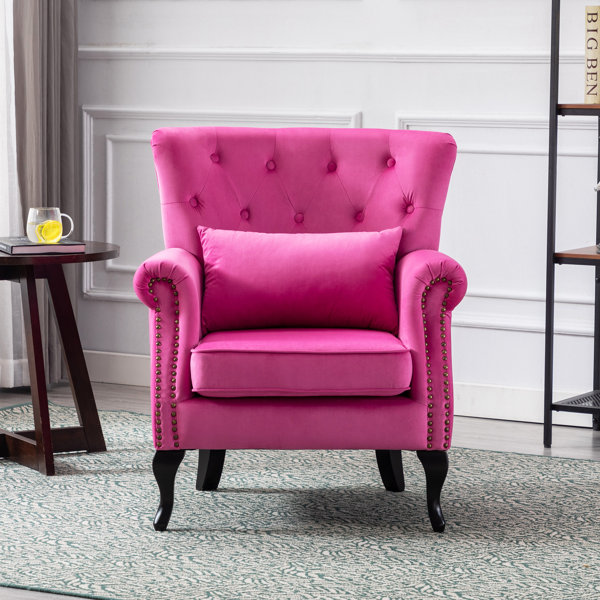 Pink velvet wingback discount chair